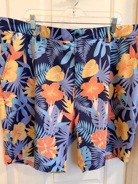 Hreski Tropical Golf Shorts Size 46 Blue Floral Performance Casual